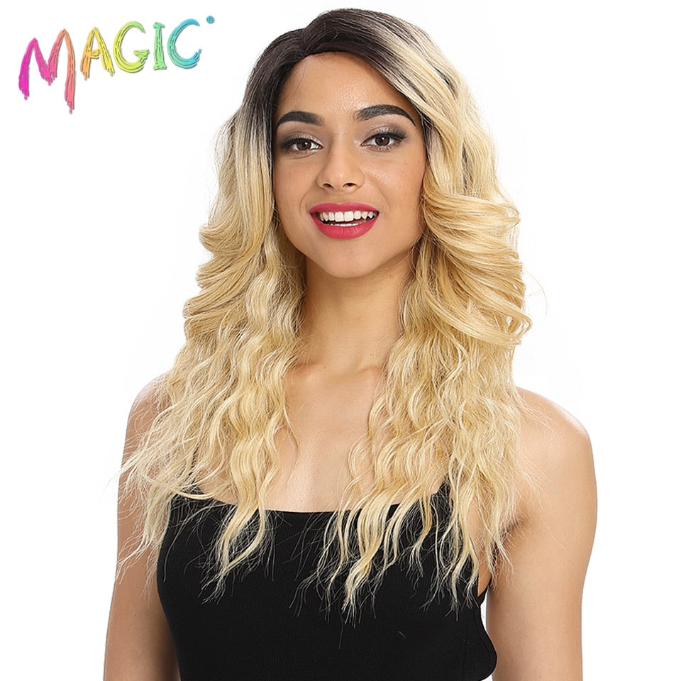 MAGIC Long Wavy Synthetic Hair Wig 22"Inch Side Part Wigs For Black Women New Colors Red Mixed Cosplay Wig Synthetic Wig - DreamWeaversStore