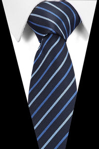 Male Dark Blue Striped  Luxury Tie 100% Silk Bussiness For Man Formal Wedding Party - DreamWeaversStore