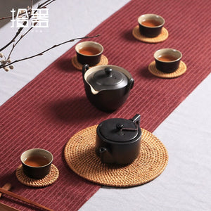 6pcs/lot Creative Coasters Set Cup Cushion Kungfu Tea Set Tableware Placemat Dish Mat Rattan Weave Cup Mat Pad Tea Accessories - DreamWeaversStore