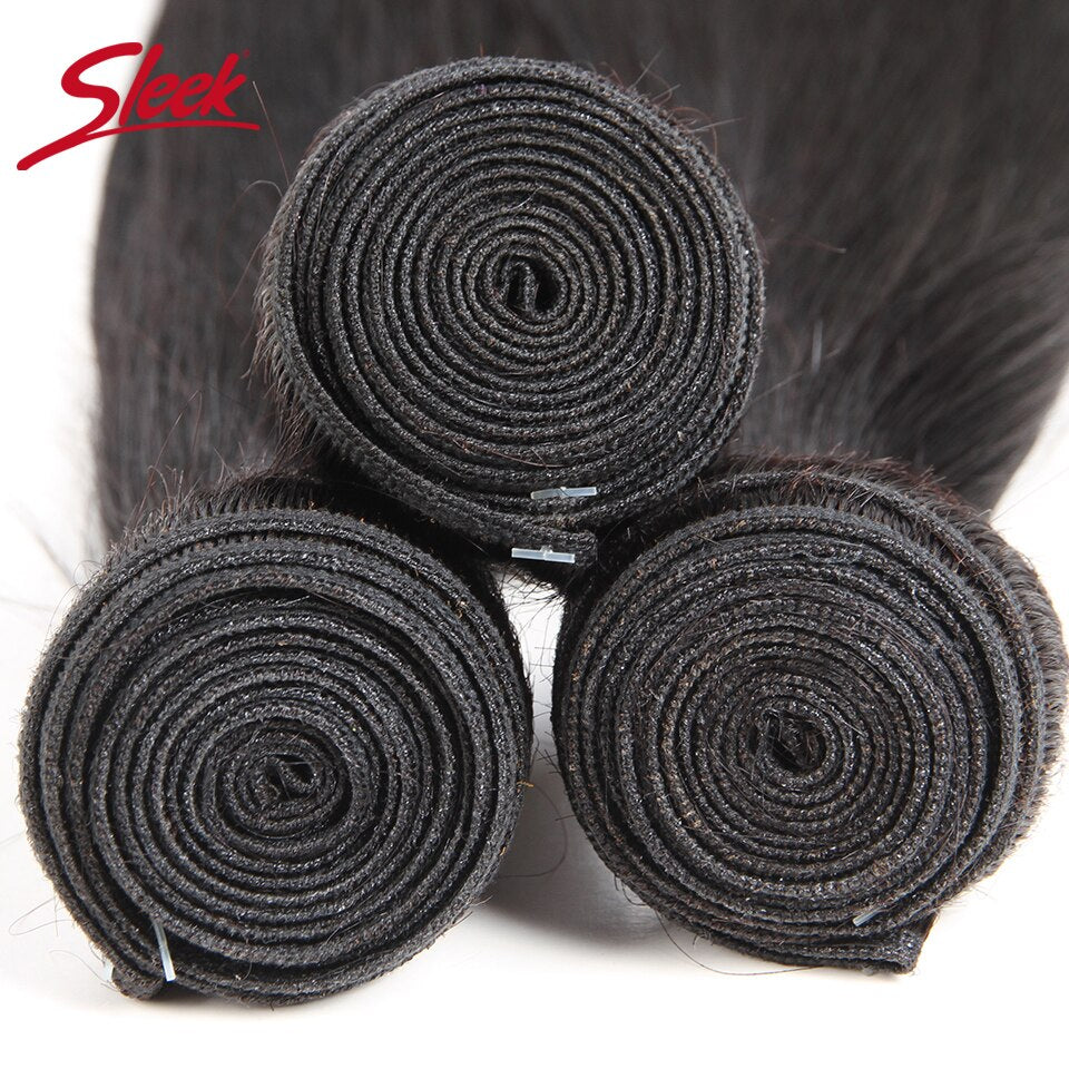 Sleek Brazilian Straight Human Hair Bundles With Closure Natural Color 3 Bundles With Closure 100% Natural Remy Hair Free Ship - DreamWeaversStore