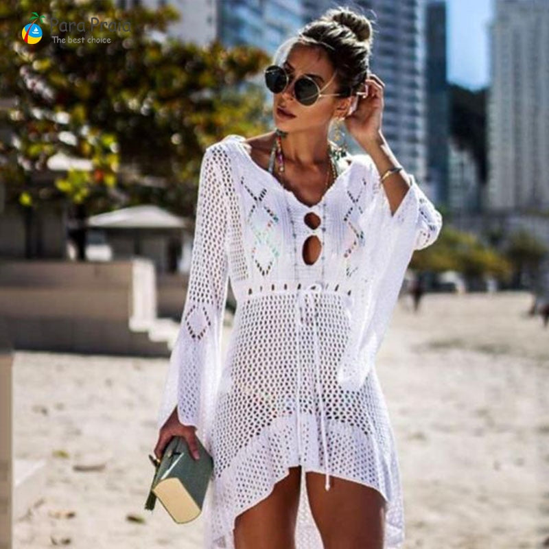 2020 Long Sleeve Crochet Swimwear Cover Up Sexy Stylish Tassel Beach Dress Women Bikini Cover Up Beachwear Loose Cardigan - DreamWeaversStore