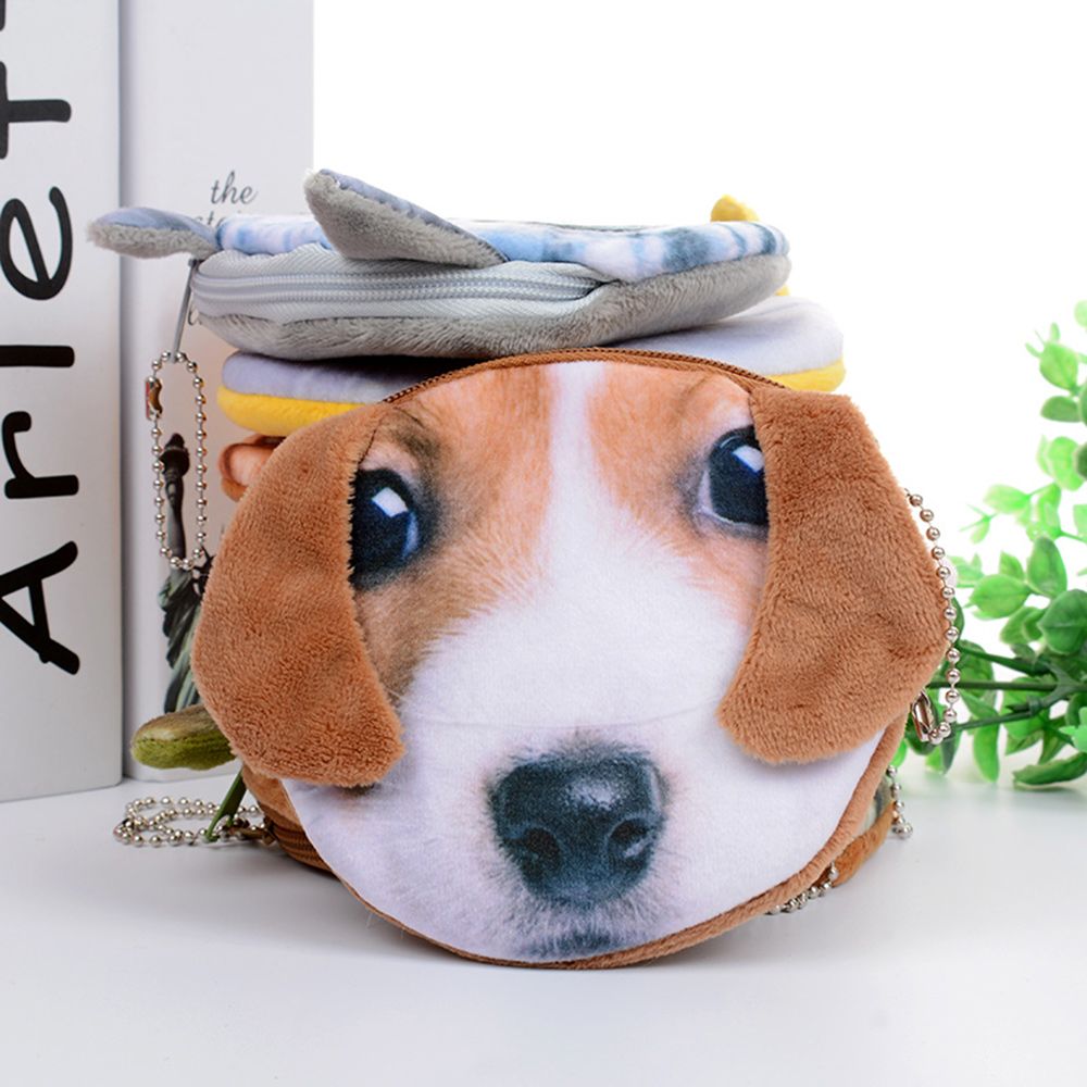 Cute Mini Coin Purse Animal Face Cartoon Cat Dog Bag Plush Zipper Children Girls Wallet Card Key Holder Handbag Bag Headset Bag - DreamWeaversStore