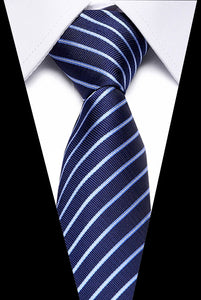 Male Dark Blue Striped  Luxury Tie 100% Silk Bussiness For Man Formal Wedding Party - DreamWeaversStore