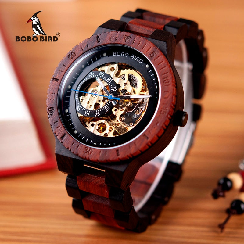 BOBO BIRD Wood Mechanical Watch Men Relogio Masculino Big Mens Watches Top Brand Luxury Timepieces erkek kol saati Dropshipping - DreamWeaversStore