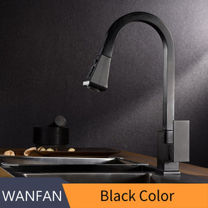 Kitchen Faucets Square Black Single Handle Pull Out Kitchen Tap Single Hole Swivel 360 Degree Rotation Water Mixer Tap 866399R - DreamWeaversStore