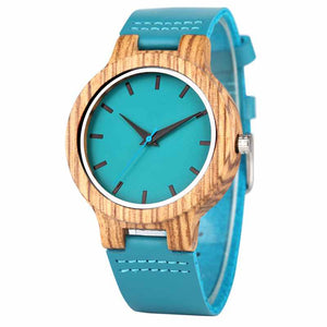 Top Luxury Royal Blue Wood Watch Quartz Wristwatch 100% Natural Bamboo Clock Fashion Leather Valentine's Day Best Gifts 2020 NEW - DreamWeaversStore