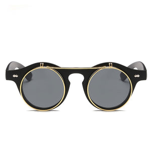 ZXRCYYL 2021 Vintage Round SteamPunk Flip Up Sunglasses Classic Double Layer Clamshell Design Fashion Sun Glasses Oculos De Sol - DreamWeaversStore