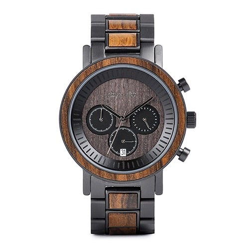 BOBO BIRD Stainless Steel Wooden Watch Chronograph Men Sport Waterproof Military Watches Relogio Masculino - DreamWeaversStore