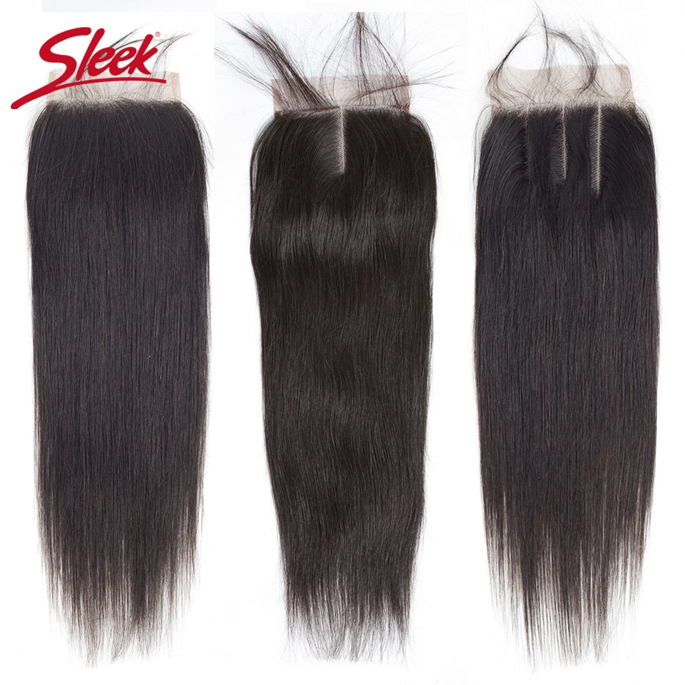 Sleek Brazilian Straight Human Hair Bundles With Closure Natural Color 3 Bundles With Closure 100% Natural Remy Hair Free Ship - DreamWeaversStore