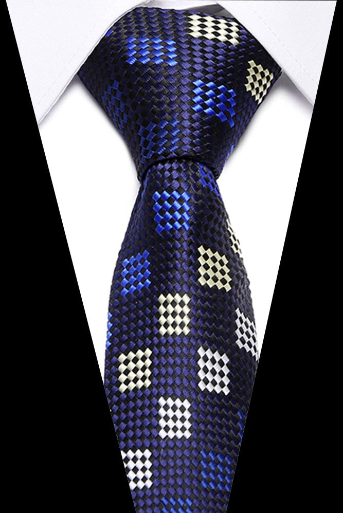 Male Dark Blue Striped  Luxury Tie 100% Silk Bussiness For Man Formal Wedding Party - DreamWeaversStore