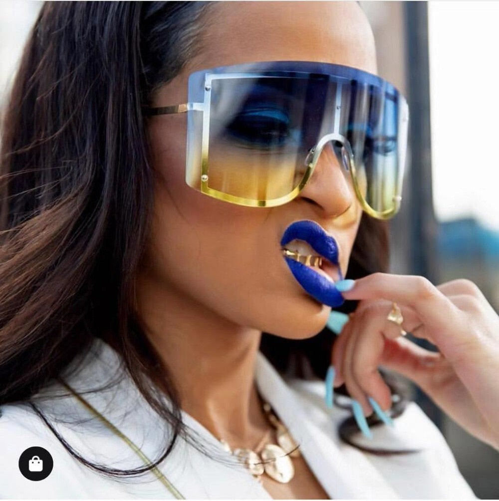 Fashion Oversized Blue Yellow Gradient Sunglasses Women 2019 Luxulry Brand Designer Red Rimless Metal Female Sun Glasses Shades - DreamWeaversStore