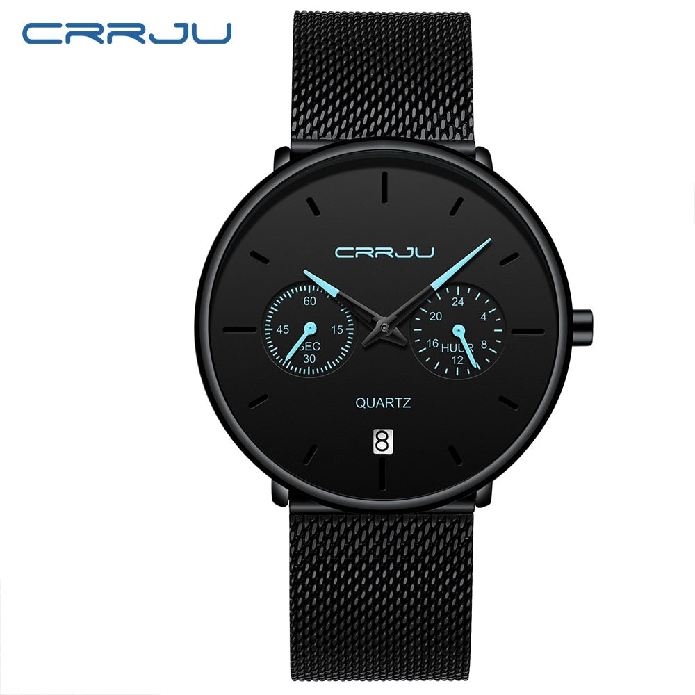 Mens Watches CRRJU Full Steel Casual Waterproof Watch for Man Sport Quartz Watch Men&#39;s Dress Calendar Watch Relogio Masculino - DreamWeaversStore