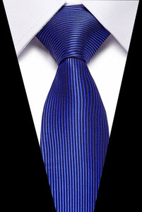 Male Dark Blue Striped  Luxury Tie 100% Silk Bussiness For Man Formal Wedding Party - DreamWeaversStore