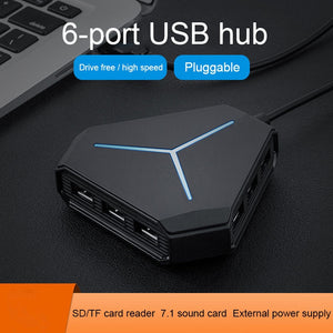 6 Ports USB 2.0 Hub USB Splitter High Speed TF SD Card Reader with eaphone microphone interface For PC Computer Accessories - DreamWeaversStore