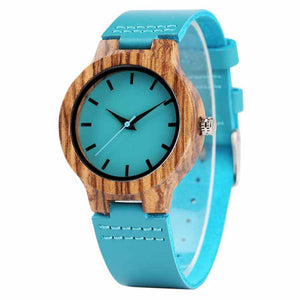 Top Luxury Royal Blue Wood Watch Quartz Wristwatch 100% Natural Bamboo Clock Fashion Leather Valentine's Day Best Gifts 2020 NEW - DreamWeaversStore