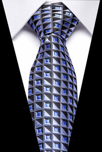 Male Dark Blue Striped  Luxury Tie 100% Silk Bussiness For Man Formal Wedding Party - DreamWeaversStore