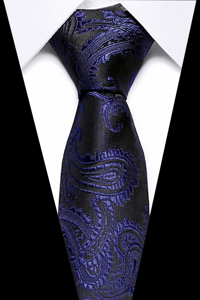 Male Dark Blue Striped  Luxury Tie 100% Silk Bussiness For Man Formal Wedding Party - DreamWeaversStore