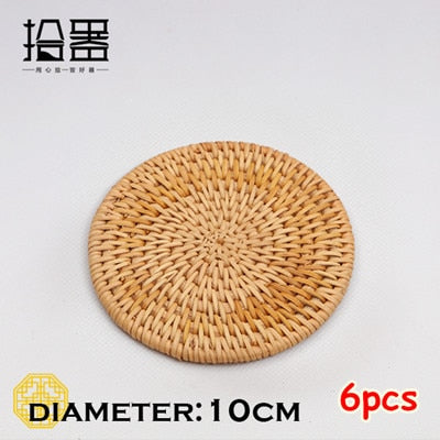 6pcs/lot Creative Coasters Set Cup Cushion Kungfu Tea Set Tableware Placemat Dish Mat Rattan Weave Cup Mat Pad Tea Accessories - DreamWeaversStore