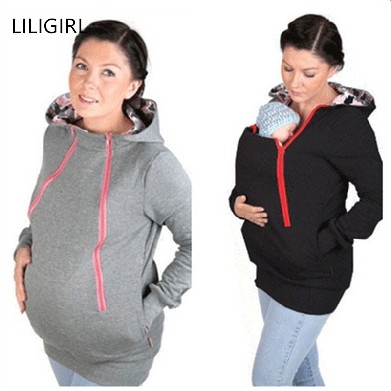 LILIGIRL Parenting Baby Hooded Sweatshirt Jacket 2021 Mother Pregnant Women Kangaroo Pullovers Tops Clothes for Maternity Wear - DreamWeaversStore