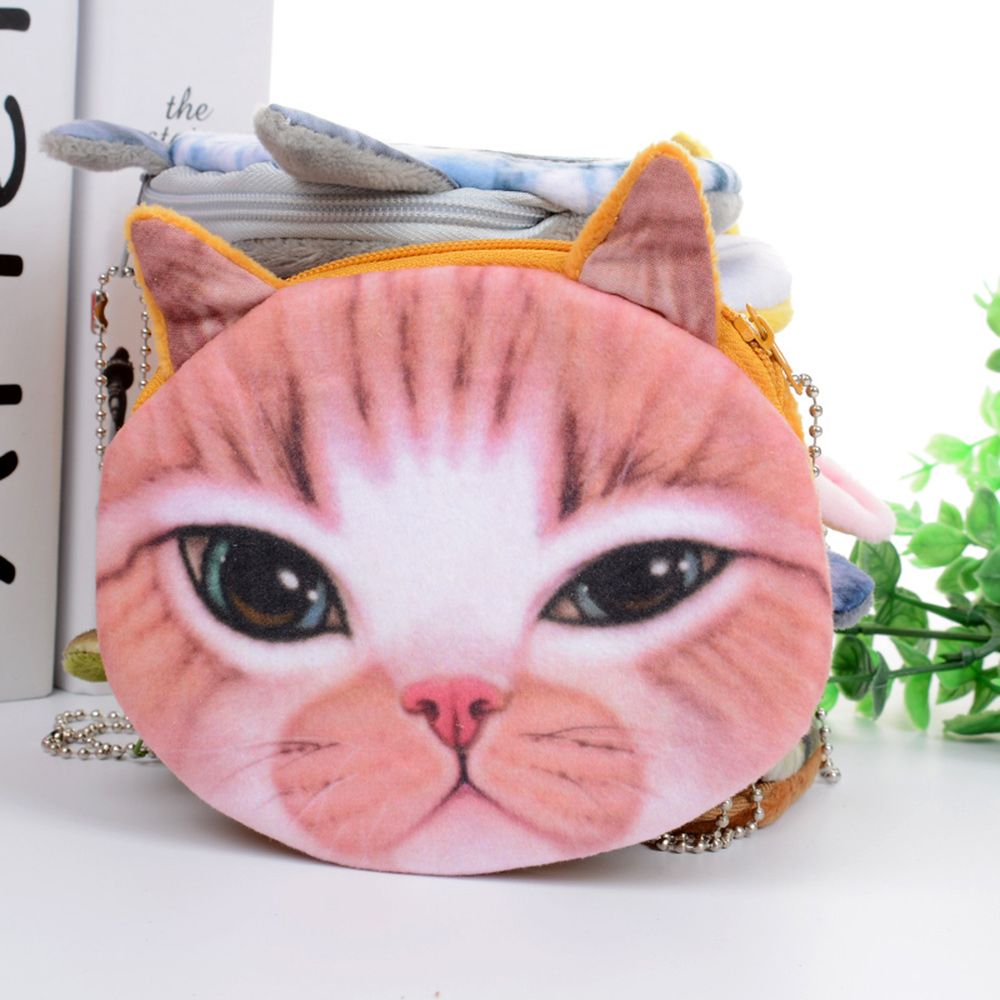 Cute Mini Coin Purse Animal Face Cartoon Cat Dog Bag Plush Zipper Children Girls Wallet Card Key Holder Handbag Bag Headset Bag - DreamWeaversStore