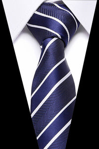 Male Dark Blue Striped  Luxury Tie 100% Silk Bussiness For Man Formal Wedding Party - DreamWeaversStore