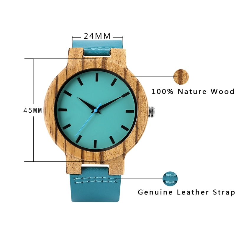 Top Luxury Royal Blue Wood Watch Quartz Wristwatch 100% Natural Bamboo Clock Fashion Leather Valentine's Day Best Gifts 2020 NEW - DreamWeaversStore