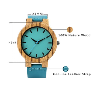 Top Luxury Royal Blue Wood Watch Quartz Wristwatch 100% Natural Bamboo Clock Fashion Leather Valentine's Day Best Gifts 2020 NEW - DreamWeaversStore