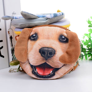 Cute Mini Coin Purse Animal Face Cartoon Cat Dog Bag Plush Zipper Children Girls Wallet Card Key Holder Handbag Bag Headset Bag - DreamWeaversStore