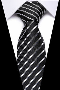 Male Dark Blue Striped  Luxury Tie 100% Silk Bussiness For Man Formal Wedding Party - DreamWeaversStore