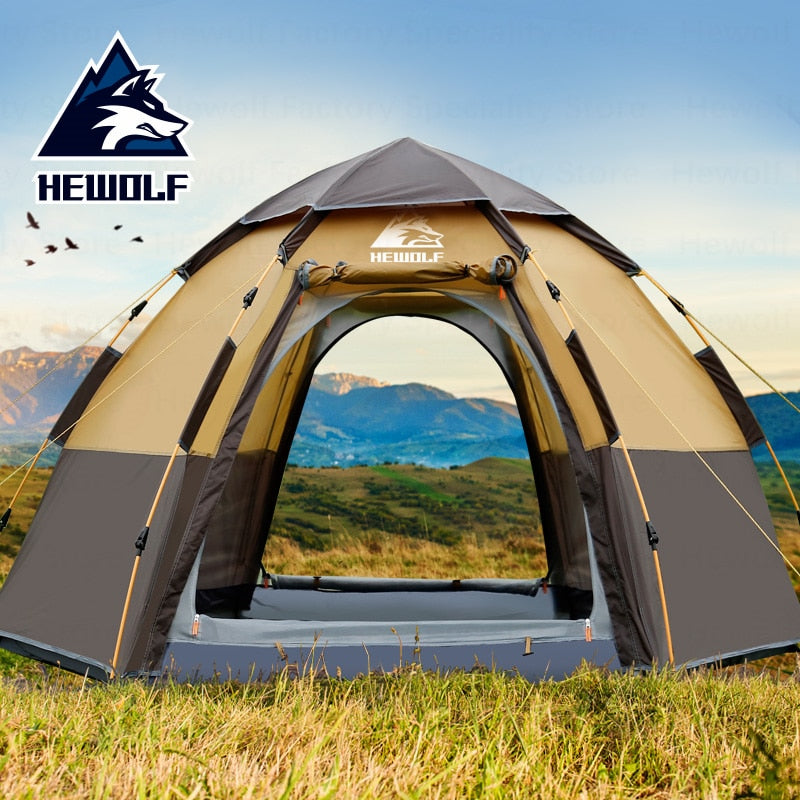 Hewolf Outdoor Camping Tent Double-Layer Wateroproof Family Automatic Tent 5-8 Persons Portable Breathable Outdoor Travel Tent - DreamWeaversStore