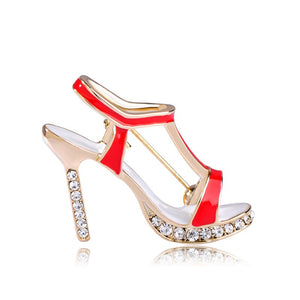 Blucome High Heels Shoes Brooch Crystal Red Enamel Sandals Brooches Corsage Clips For Suit Scarf Dress Women Girls Jewelry Pins - DreamWeaversStore