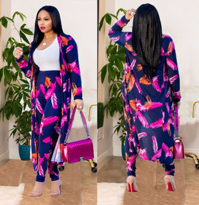 2 Piece Outfits for Women Printed Long Sleeves Coat and Full Length Pants Plus Size Two Piece Set - DreamWeaversStore