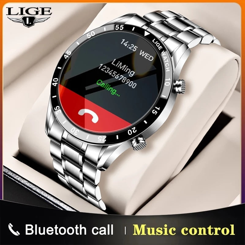 LIGE 2021 Full Circle Touch Screen Steel Band Luxury Bluetooth Call Men Smart Watch Waterproof Sport Activity Fitness Watch+Box - DreamWeaversStore