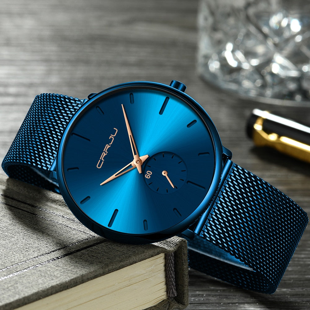 CRRJU Fashion Blue Men Watch Top Luxury Brand Minimalist Ultra-thin Quartz Watch Casual Waterproof Clock Relogio Masculino - DreamWeaversStore