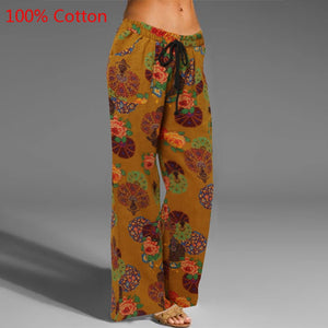 2021 Celmia Oversized Women Vintage Wide Leg Pants Autumn Linen Palazzo Fashion Long Trouser Casual Elastic Waist Solid Pantalon - DreamWeaversStore