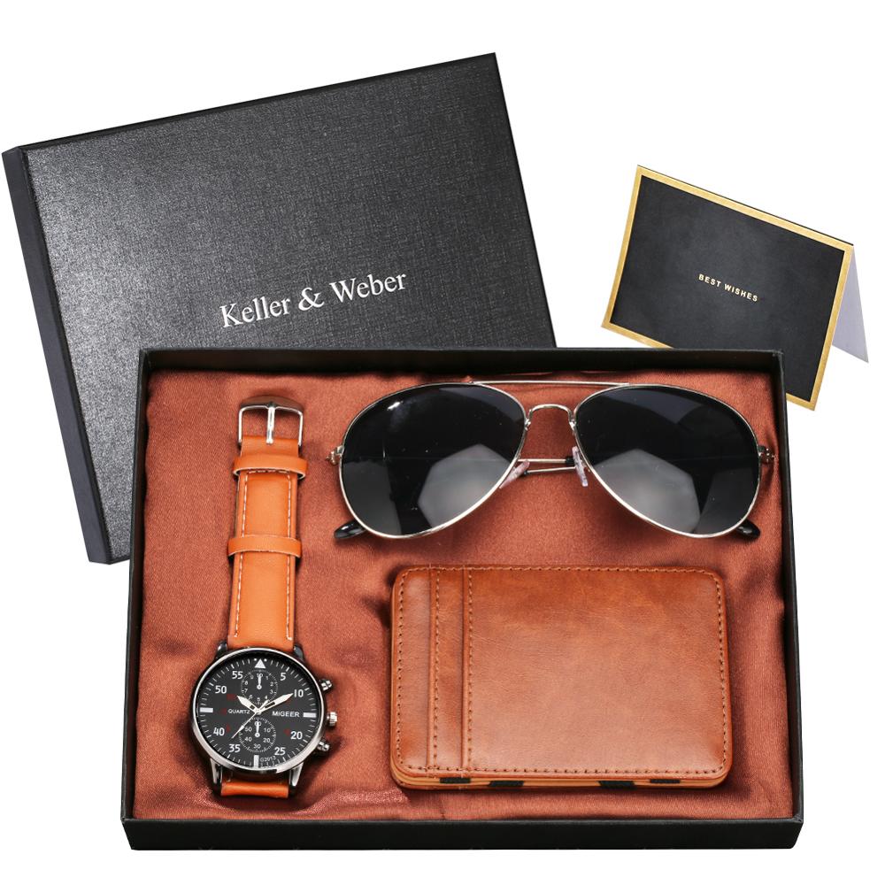 Luxury Rose Gold Men&#39;s Watch Leather Card Credit Holder Wallet Fashion Sunglasses Sets for Men Unique Gift for Boyfriend Husband - DreamWeaversStore