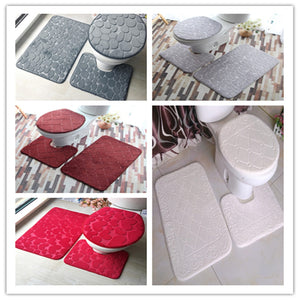 3 Pieces Set Flannel Floor Mat Door Mat Bathroom Carpet Waterproof Bathroom Carpets Toilet Seat Cover Floor Mat Bathroom Decor - DreamWeaversStore