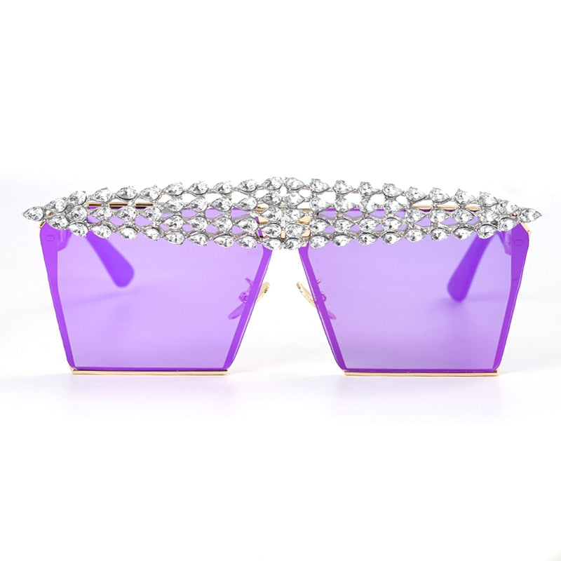 Luxury Square Diamond Sunglasses Women Men 2020 Flat Top Crystal Punk Sun Glasses Mirror Rhinestones Red Purple Eyewear UV400 - DreamWeaversStore