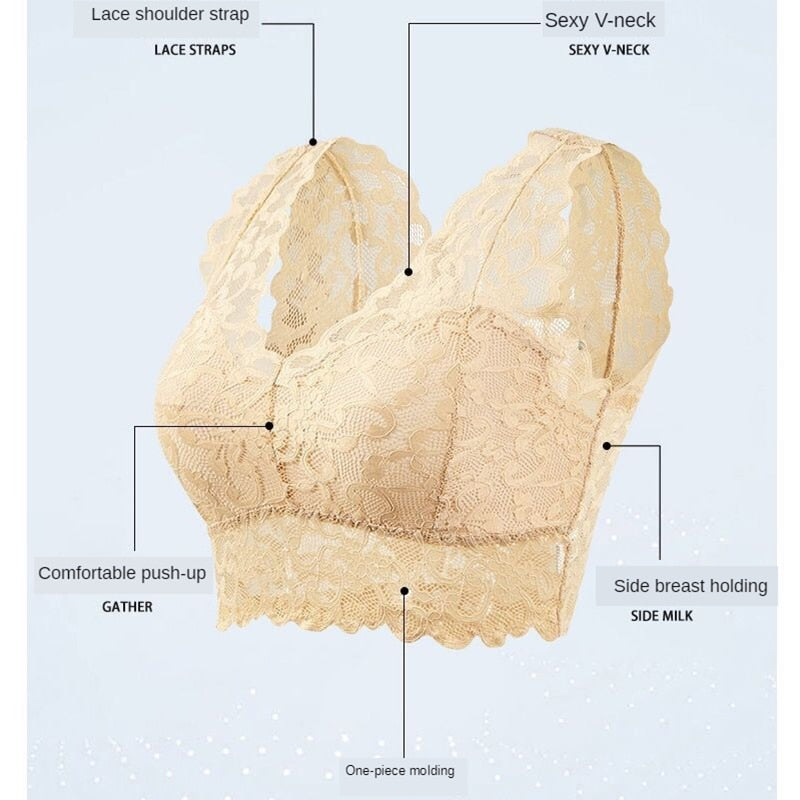 Sexy Lace Sleep Sports Underwear for Women Cozy Wire Free Seamless Vest Bras Girls Student Lingerie Padded Push Up Chest Wrap - DreamWeaversStore