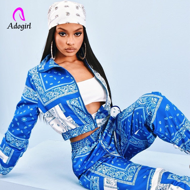 Paisley Bandana Print Two 2 Piece Set Women Fitness Sweatsuit Zipper Up Sweatshirt + Jogger Pants Set Tracksuit Vintage Outfits - DreamWeaversStore