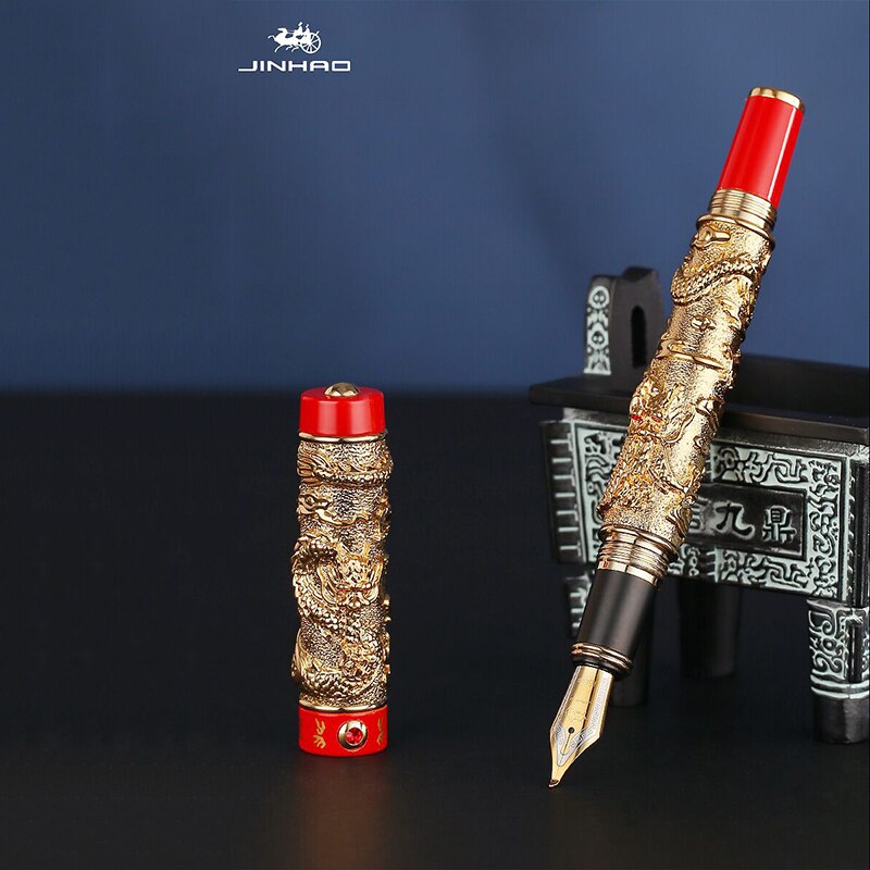 Luxury Jinhao Double Dragon Fountain Pen Writing Ink pens gift Iridium M Nib Advanced Craft Writing Single or with gift pen box - DreamWeaversStore