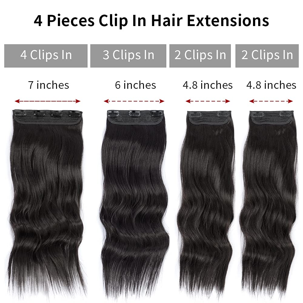 Lativ 4pcs/set Synthetic Long Wavy Hair Extensions Clip In Hair Extensions  Dark Brown Black Hairpiece High Temperature Fiber - DreamWeaversStore