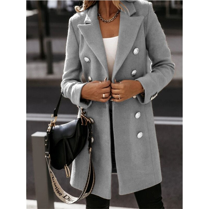 2021 Autumn Winter Women Suit Collar Solid Color Double-breasted Coat Women Knee Length Wool Blend Coat Womens Harajuku Overcoat - DreamWeaversStore