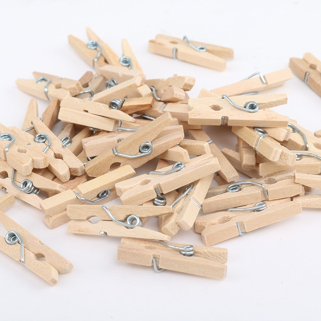 50/100/200PCS 2.5CM Mini Natural Wooden Clothes Photo Paper Clothespin Craft Clips Portable Wood Clamp - DreamWeaversStore