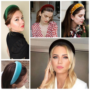 Velvet Padded Headbands for Women 4cm Wide Solid Rhinestones Thick Hair Hoop Girls Sponge Non-slip Hairbands Hair Accessories - DreamWeaversStore