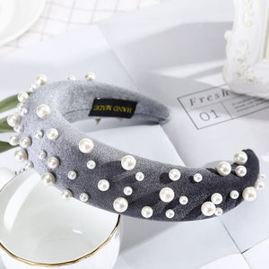 Velvet Padded Headbands for Women 4cm Wide Solid Rhinestones Thick Hair Hoop Girls Sponge Non-slip Hairbands Hair Accessories - DreamWeaversStore