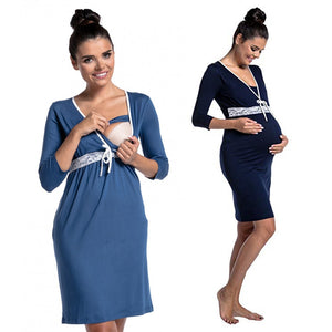 Nursing Pajamas Lace V Neck Pregnant Breastfeeding Nightgown Women Maternity Fashhion Sleepwear for Pregnancy Nightwear - DreamWeaversStore