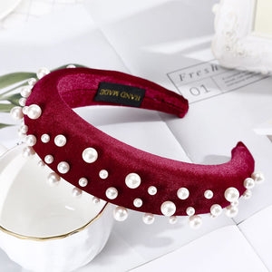 Velvet Padded Headbands for Women 4cm Wide Solid Rhinestones Thick Hair Hoop Girls Sponge Non-slip Hairbands Hair Accessories - DreamWeaversStore