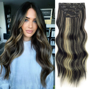 Lativ 4pcs/set Synthetic Long Wavy Hair Extensions Clip In Hair Extensions  Dark Brown Black Hairpiece High Temperature Fiber - DreamWeaversStore