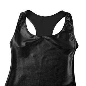 Women Crop Top Sexy Deep U Shiny Metallic Tanks Sleeveless Party Rave Pole Dance Tops Wet Look Streetwear Camisole Cropped Vest - DreamWeaversStore